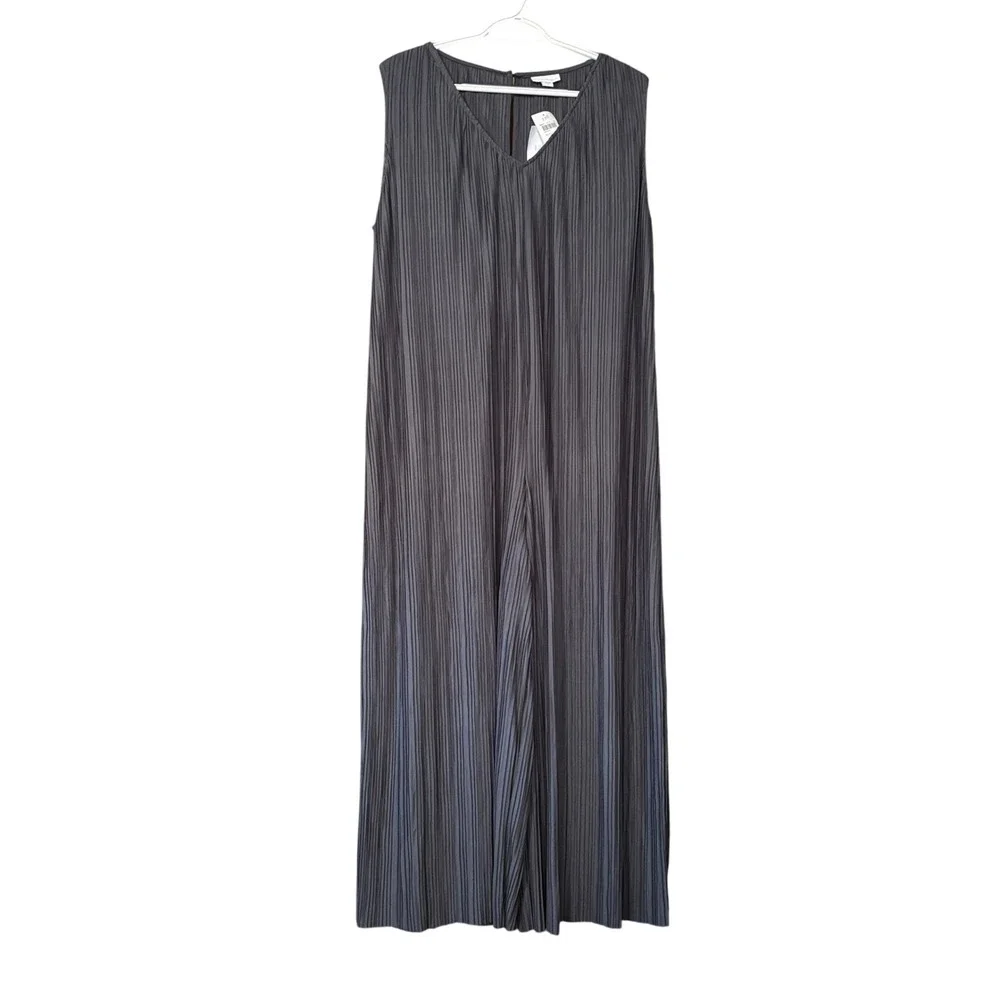 J. Jill Pure Jill Women's XL Pleated Jumpsuit NEW Wide Leg Black Pearl Lagenlook - Picture 1 of 9